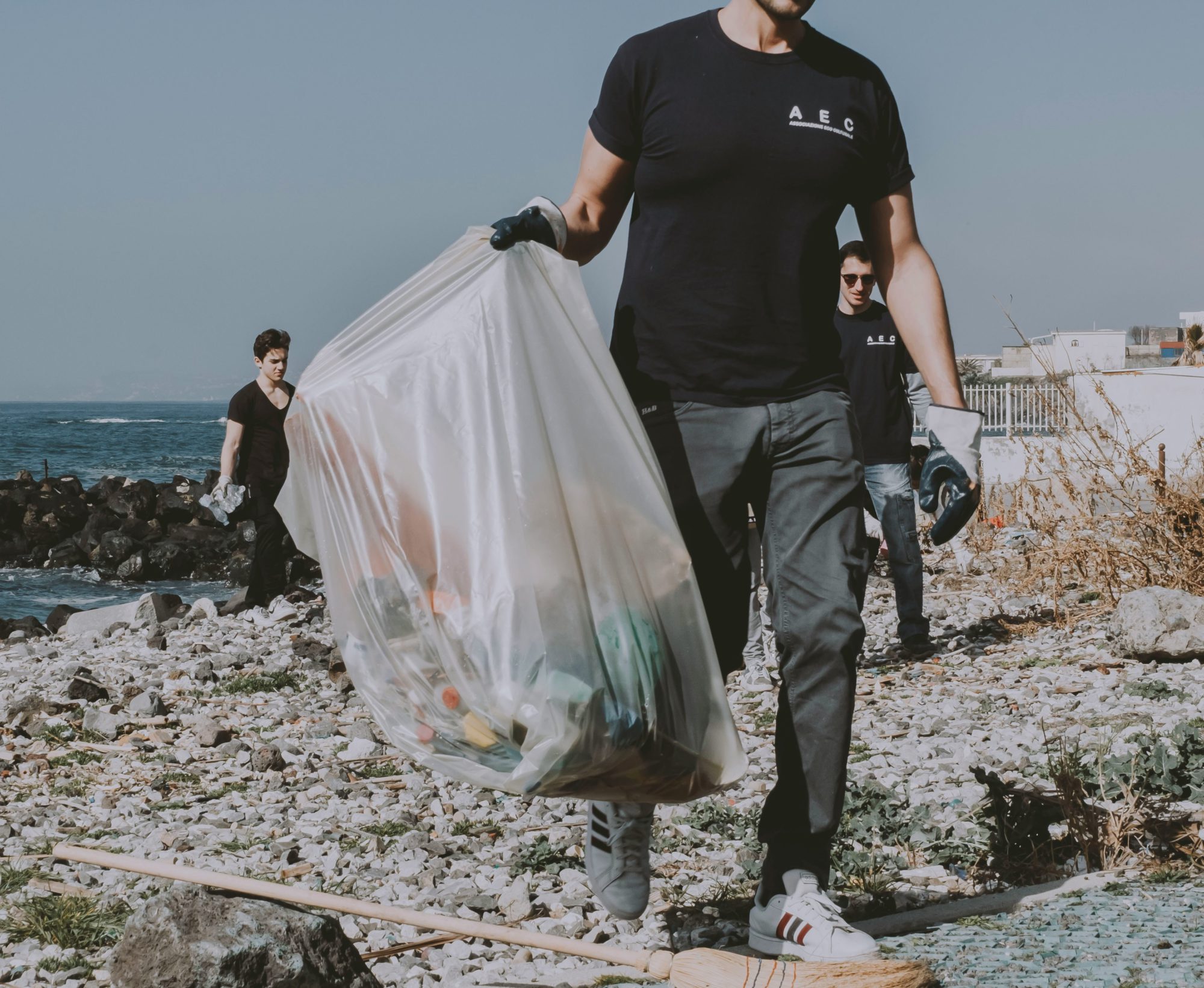 People picking up litter